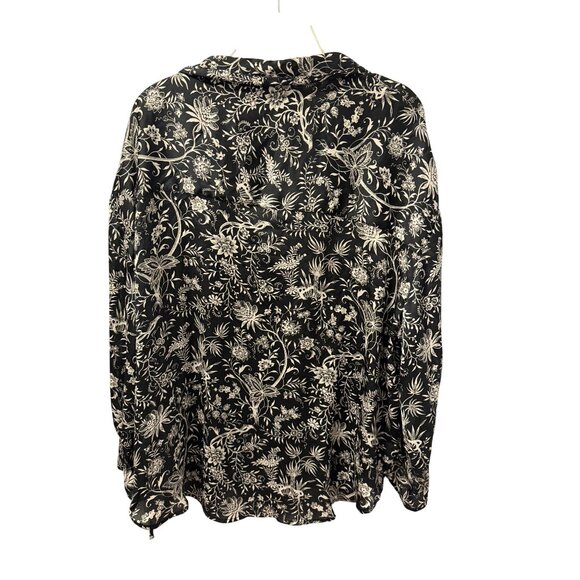 H&M Floral Black White Long Sleeve Blouse Polyester Botanical Print Sz L - Picture 10 of 12